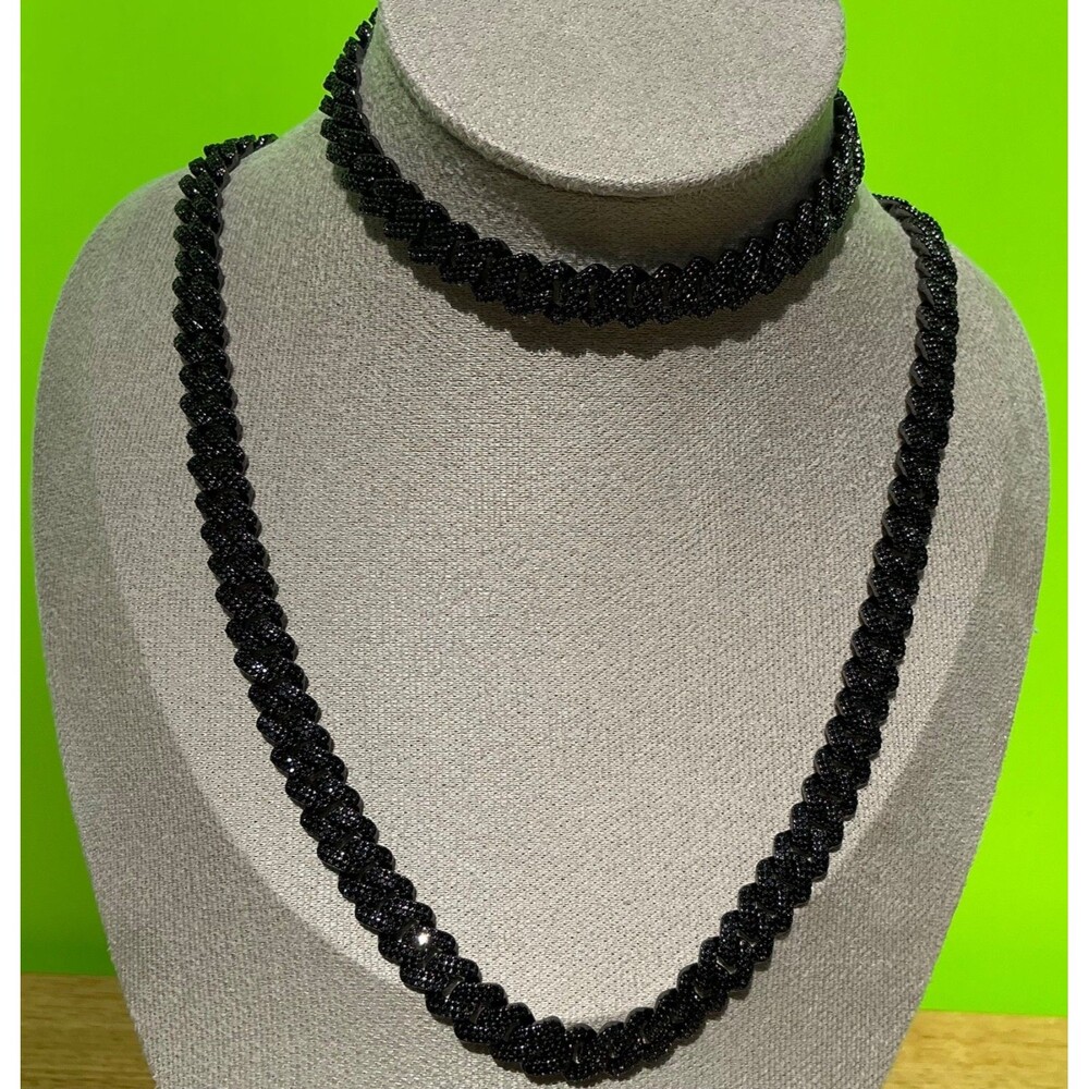 New Goth Black CZ Necklace 20 Inch Bracelet Lot Cubic Zirconia Iced Cuban Chain